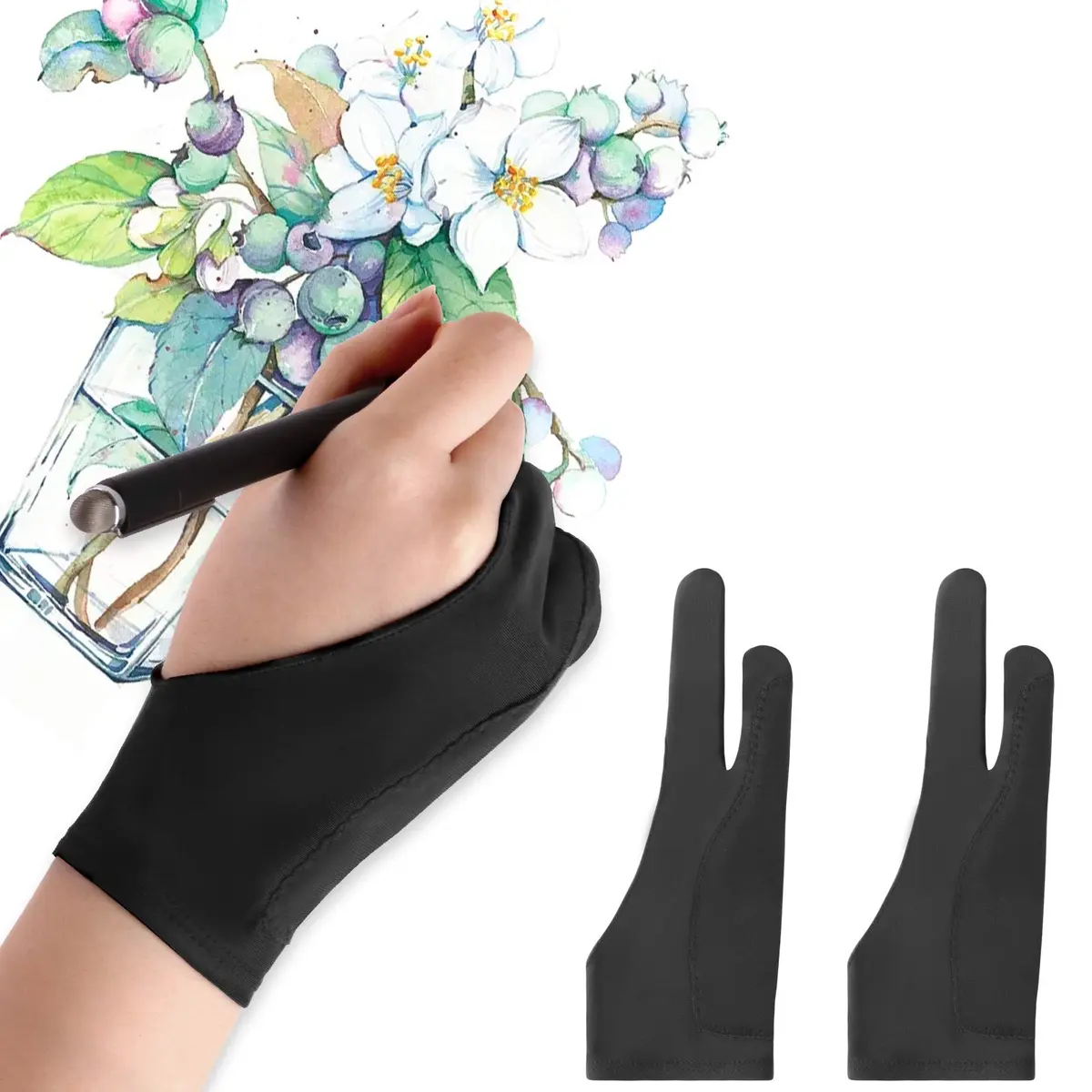 Mixoo Two-Finger Artist Gloves Medium (2-Pack) | Palm Rejection for Digital Drawing & Sketching - main product image