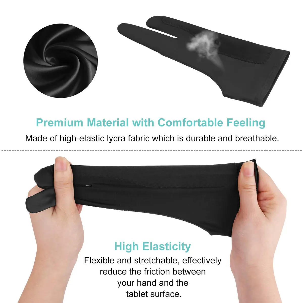 Mixoo Two-Finger Artist Gloves Medium (2-Pack) | Palm Rejection for Digital Drawing & Sketching - view 2