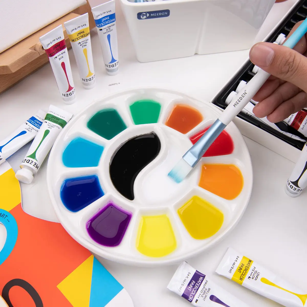 MEEDEN 12-Well Round Porcelain Watercolor Paint Palette 7-Inch | Smooth, Non-Staining Surface for Studio & Field - view 6