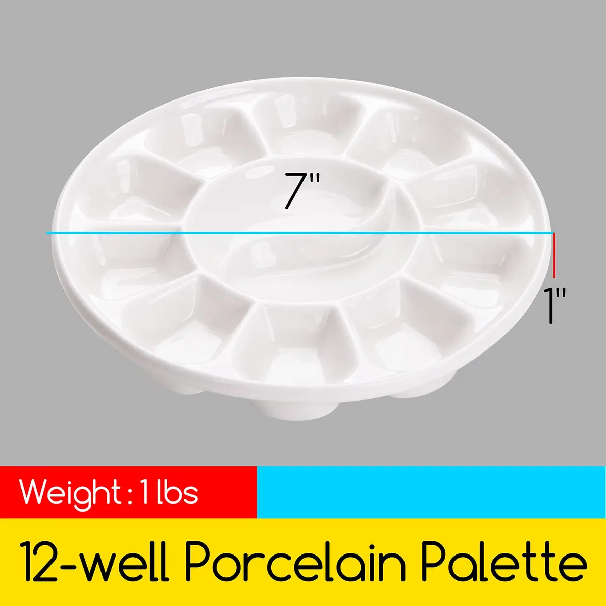 MEEDEN 12-Well Round Porcelain Watercolor Paint Palette 7-Inch | Smooth, Non-Staining Surface for Studio & Field - view 2