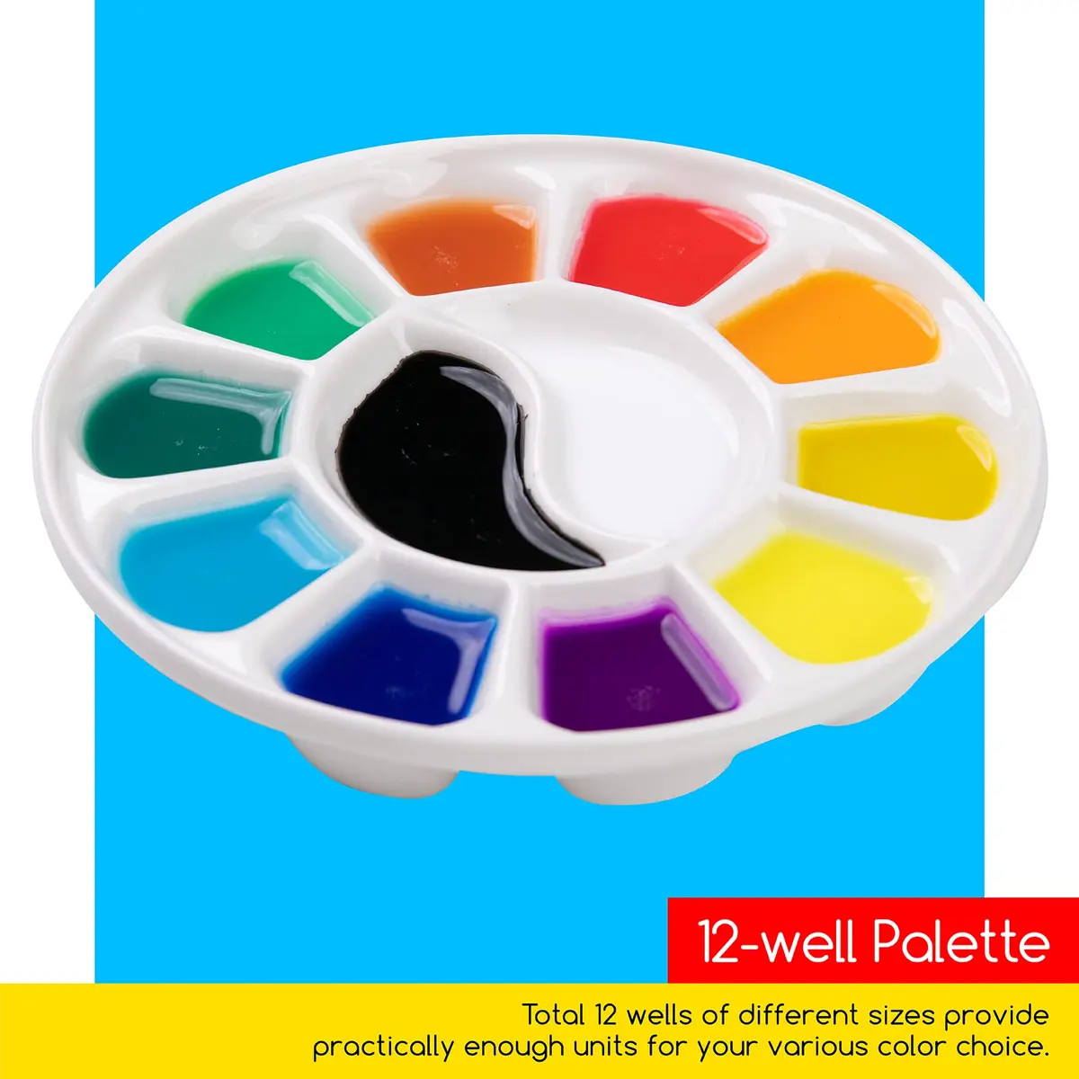 MEEDEN 12-Well Round Porcelain Watercolor Paint Palette 7-Inch | Smooth, Non-Staining Surface for Studio & Field - view 4