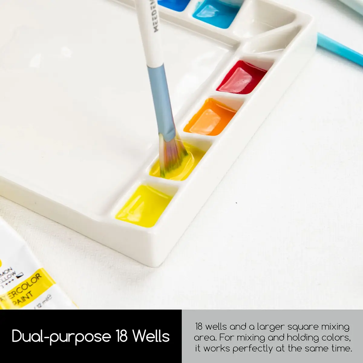 MEEDEN Ceramic Watercolor Paint Palette 18-Well Artist Paint Mixing Tray 21.7cm (0.75in) | Smooth, Non-Staining Porcelain for Vibrant Colors - view 4