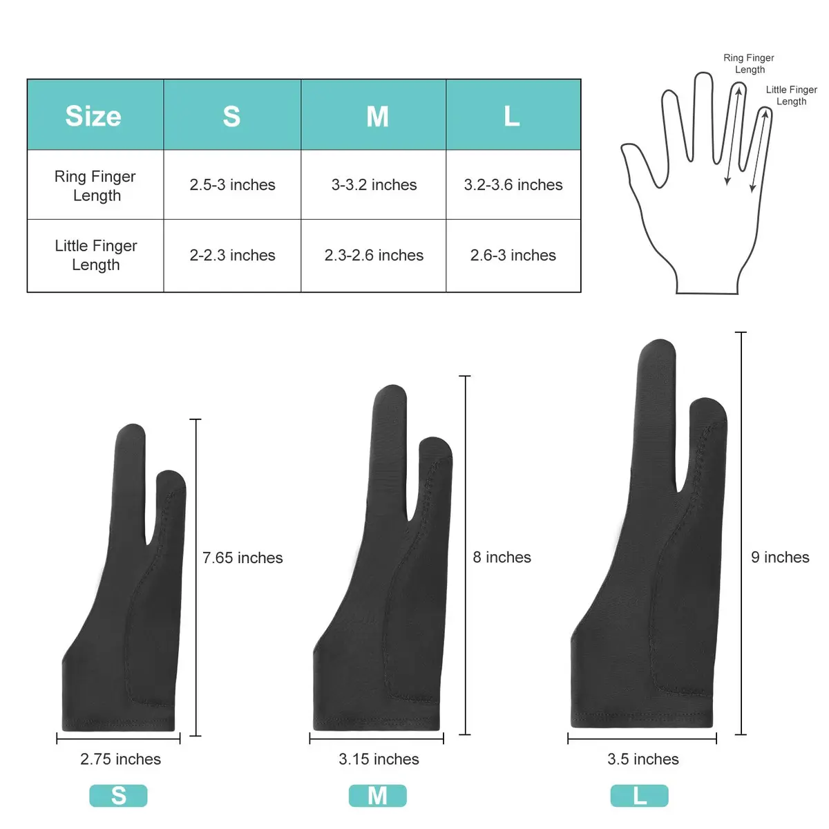 Mixoo Artists Gloves 2 Pack - Palm Rejection Gloves with Two Fingers for Paper Sketching, iPad, Graphics Drawing Tablet, Suitable for Left and Right Hand (Large) - view 4