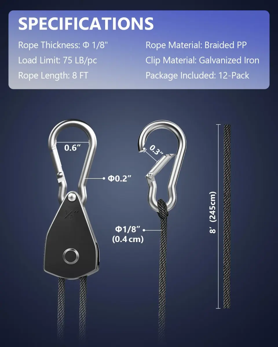 VIPARSPECTRA Heavy Duty Ratchet Tie Down Straps 1/8" 12-Pack | 408 kg (900 lbs) Load Capacity - view 7