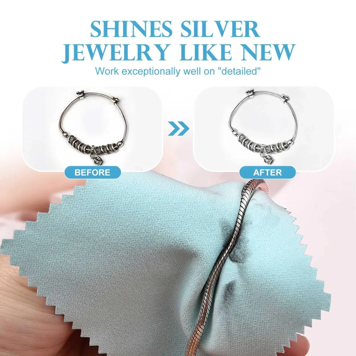 SEVENWELL 50pcs Turquoise Jewelry Cleaning Cloths 8x8cm | Polishes Sterling Silver, Gold, Platinum - view 3