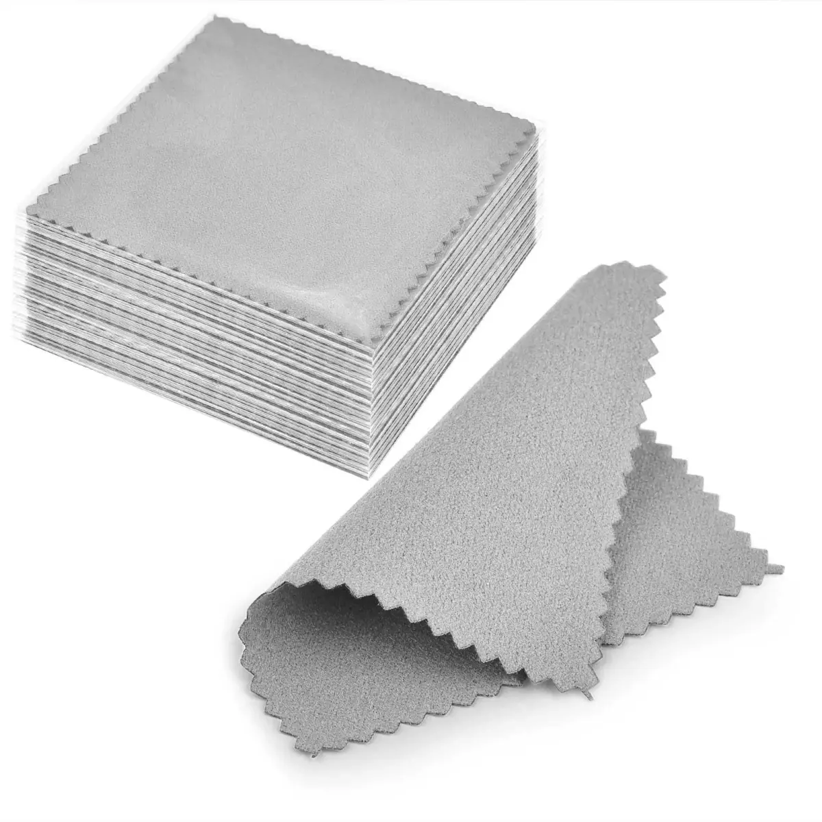 SEVENWELL 50pcs Gray Jewelry Cleaning Cloths 8cm x 8cm | Polishes Sterling Silver, Gold, Platinum - main product image