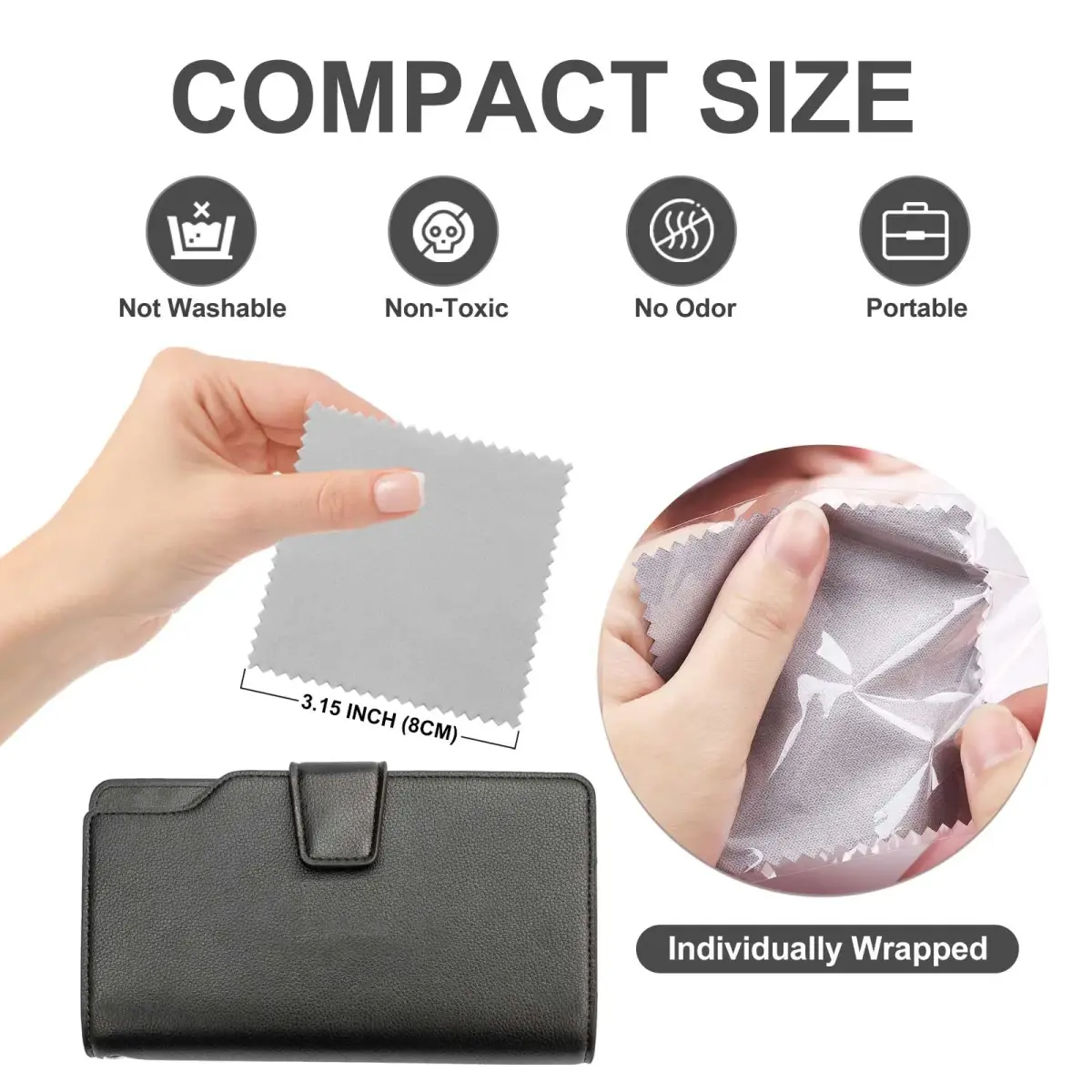 SEVENWELL 50pcs Gray Jewelry Cleaning Cloths 8cm x 8cm | Polishes Sterling Silver, Gold, Platinum - view 2