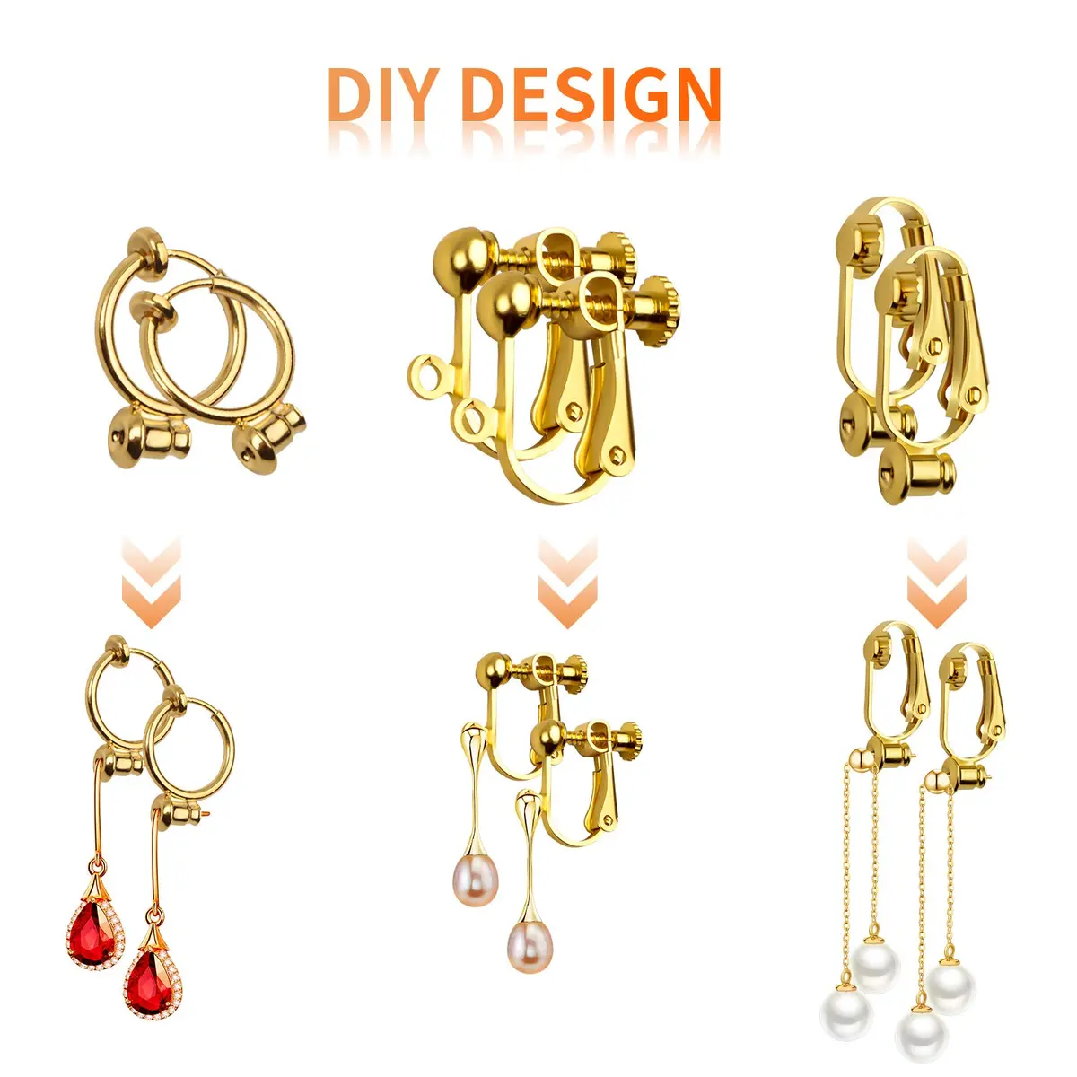 Aylifu Clip-on Earring Converters 12 Pairs (24 Pieces) | 6 Styles Golden & Silver Findings for Non-Pierced Ears - view 5