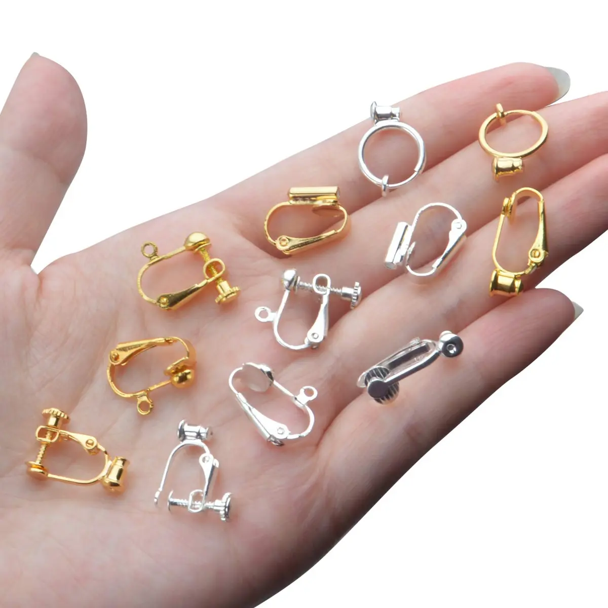 Aylifu Clip-on Earring Converters 12 Pairs (24 Pieces) | 6 Styles Golden & Silver Findings for Non-Pierced Ears - view 7
