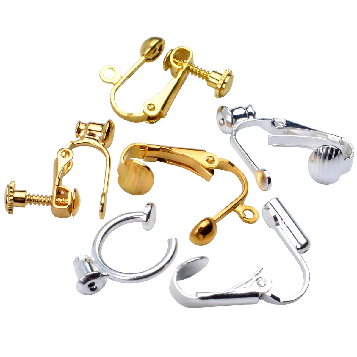 Aylifu Clip-on Earring Converters 12 Pairs (24 Pieces) | 6 Styles Golden & Silver Findings for Non-Pierced Ears - view 3