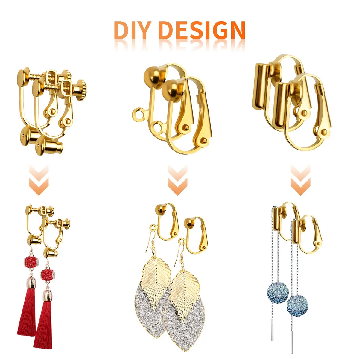 Aylifu Clip-on Earring Converters 12 Pairs (24 Pieces) | 6 Styles Golden & Silver Findings for Non-Pierced Ears - view 4