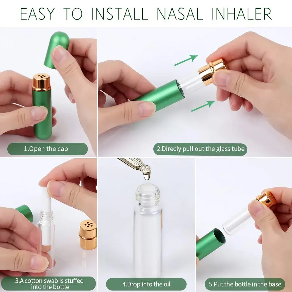 YGDZ Essential Oil Inhaler 5pcs Aluminum with 10 Cotton Wicks | Refillable Personal Nasal Aromatherapy Tubes - view 4