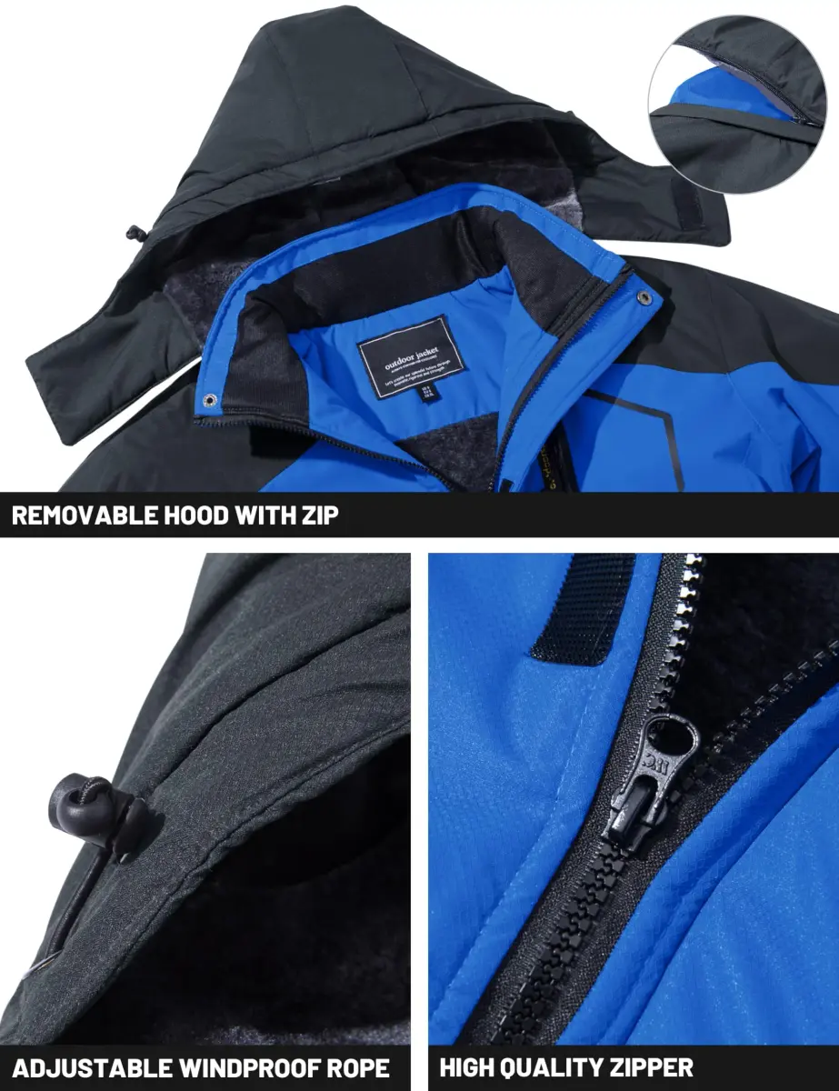 TACVASEN Men's Ski Jacket Winter Waterproof Snow Coat XX-Large | Hooded Fleece Lined with 5 Pockets - view 4