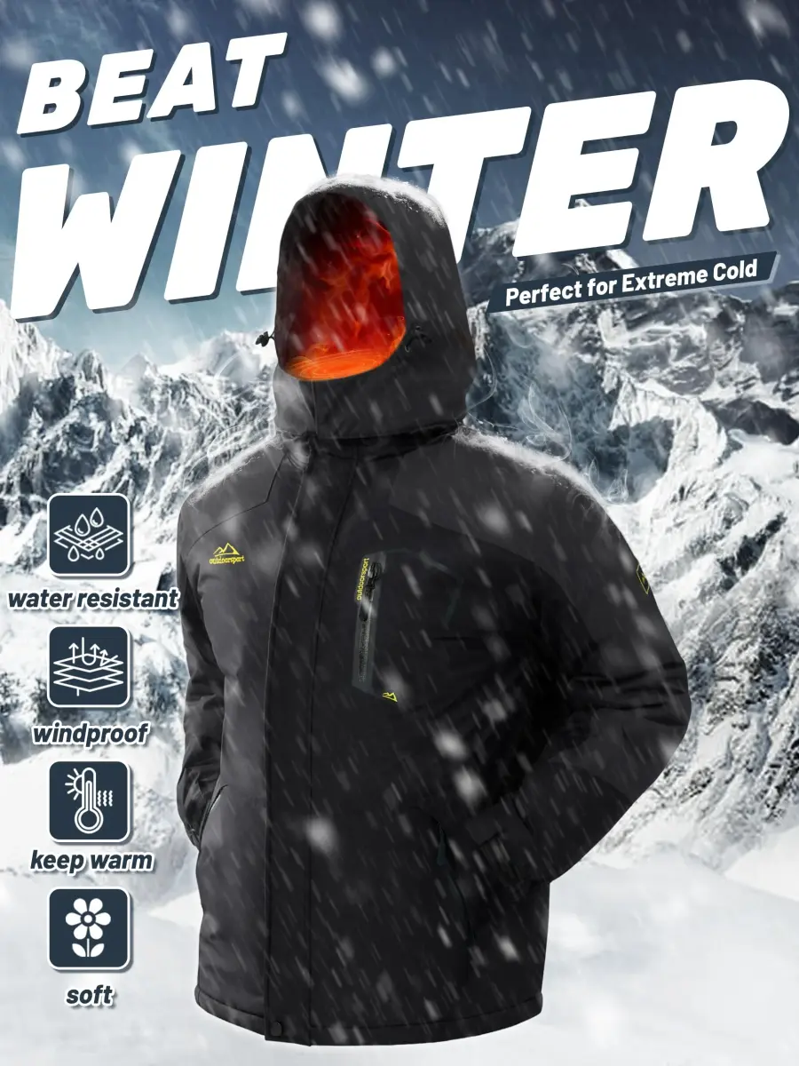 TACVASEN Men's Warm Ski Jacket with Fleece Lining & Detachable Hood XL | Waterproof Windproof Winter Coat - view 6
