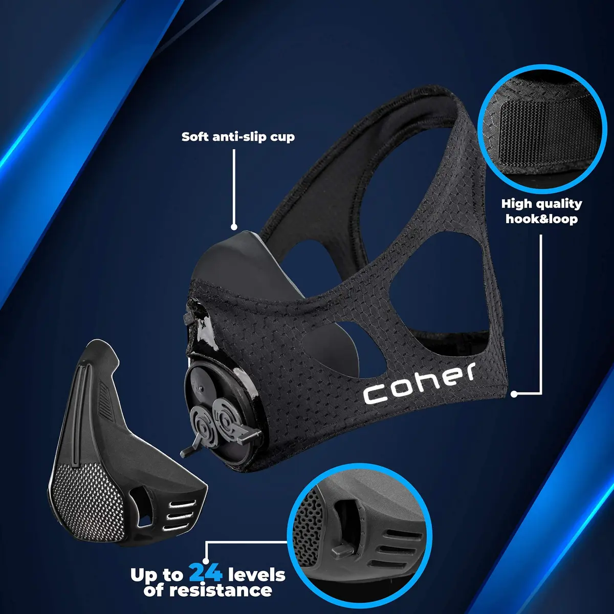 coher Workout Mask Breathing Mask for Men and Women - Adjustable Resistance Levels - Increase Lung Capacity and Endurance - Ideal for Jogging, Sports, Cycling, Fitness - view 2