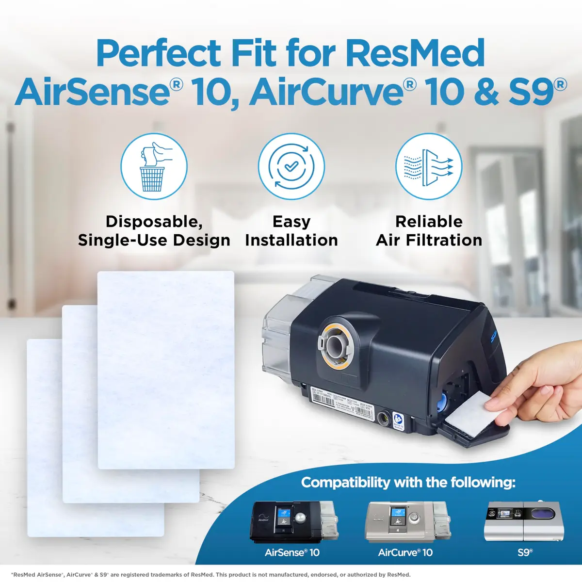 RespLabs CPAP Filters for ResMed AirSense 10 & AirCurve 10 - 60 Pack Disposable Replacement Filters | 1+ Year Supply - view 2
