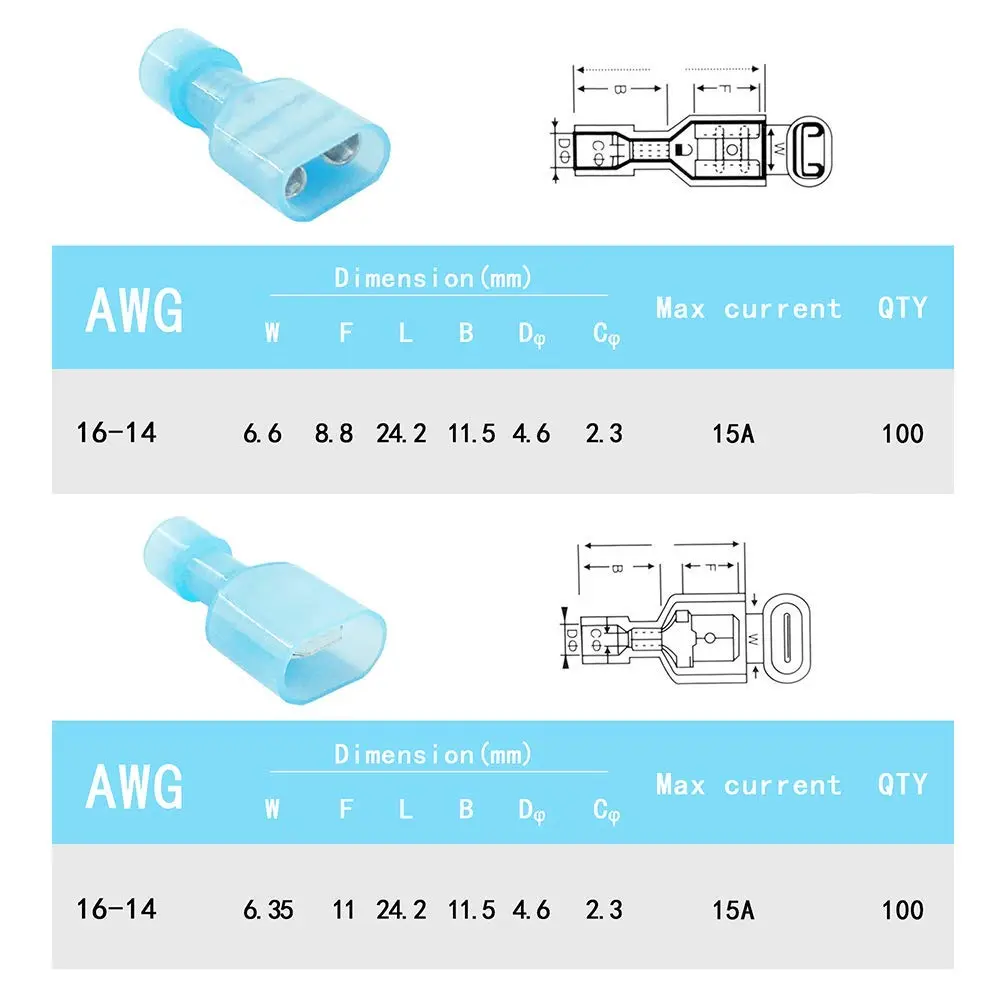 MCIGICM 16-14 Gauge Spade Disconnect Wire Connectors 200 Pcs | Fully Insulated Nylon Terminals for Electrical Wiring - view 2
