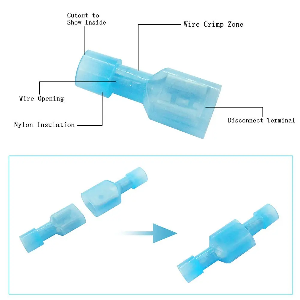 MCIGICM 16-14 Gauge Spade Disconnect Wire Connectors 200 Pcs | Fully Insulated Nylon Terminals for Electrical Wiring - view 3