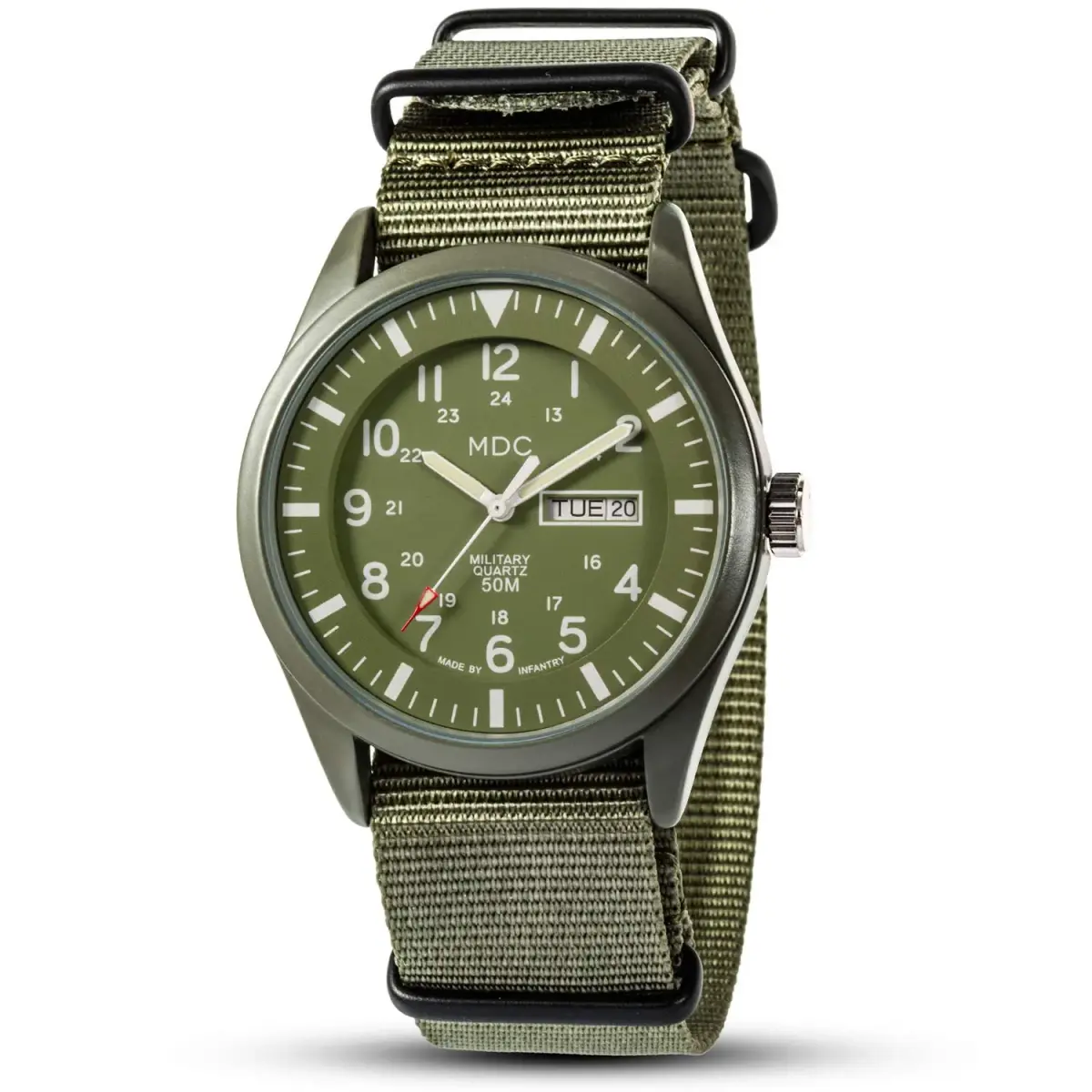 Infantry Mens Military Field Watch Vietnam Style 40mm Green Nylon Band | Classic Tactical Design - main product image