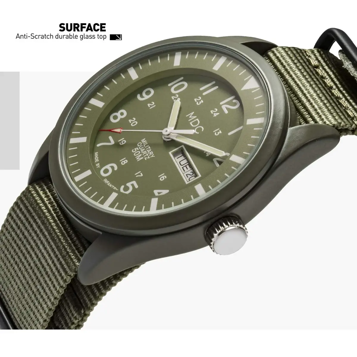 Infantry Mens Military Field Watch Vietnam Style 40mm Green Nylon Band | Classic Tactical Design - view 5