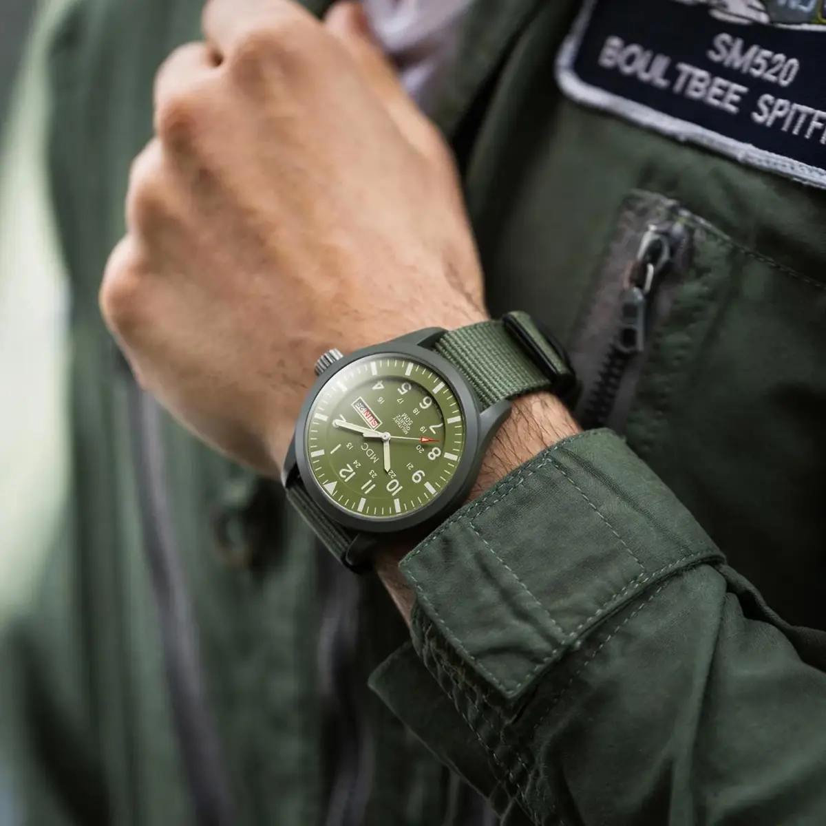 Infantry Mens Military Field Watch Vietnam Style 40mm Green Nylon Band | Classic Tactical Design - view 2