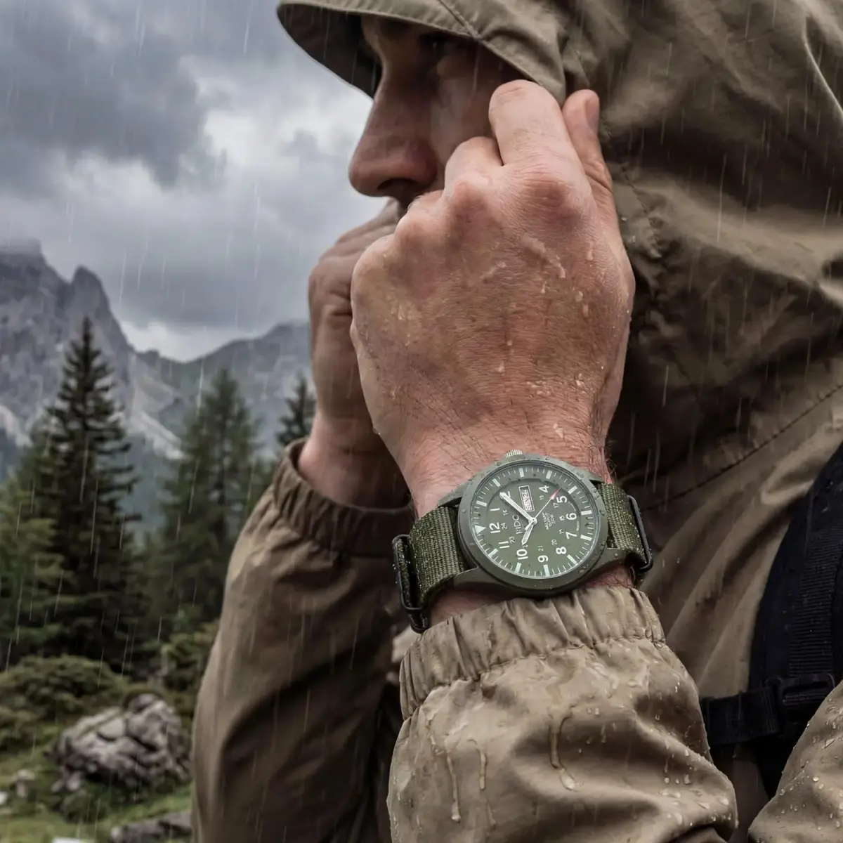 Infantry Mens Military Field Watch Vietnam Style 40mm Green Nylon Band | Classic Tactical Design - view 3