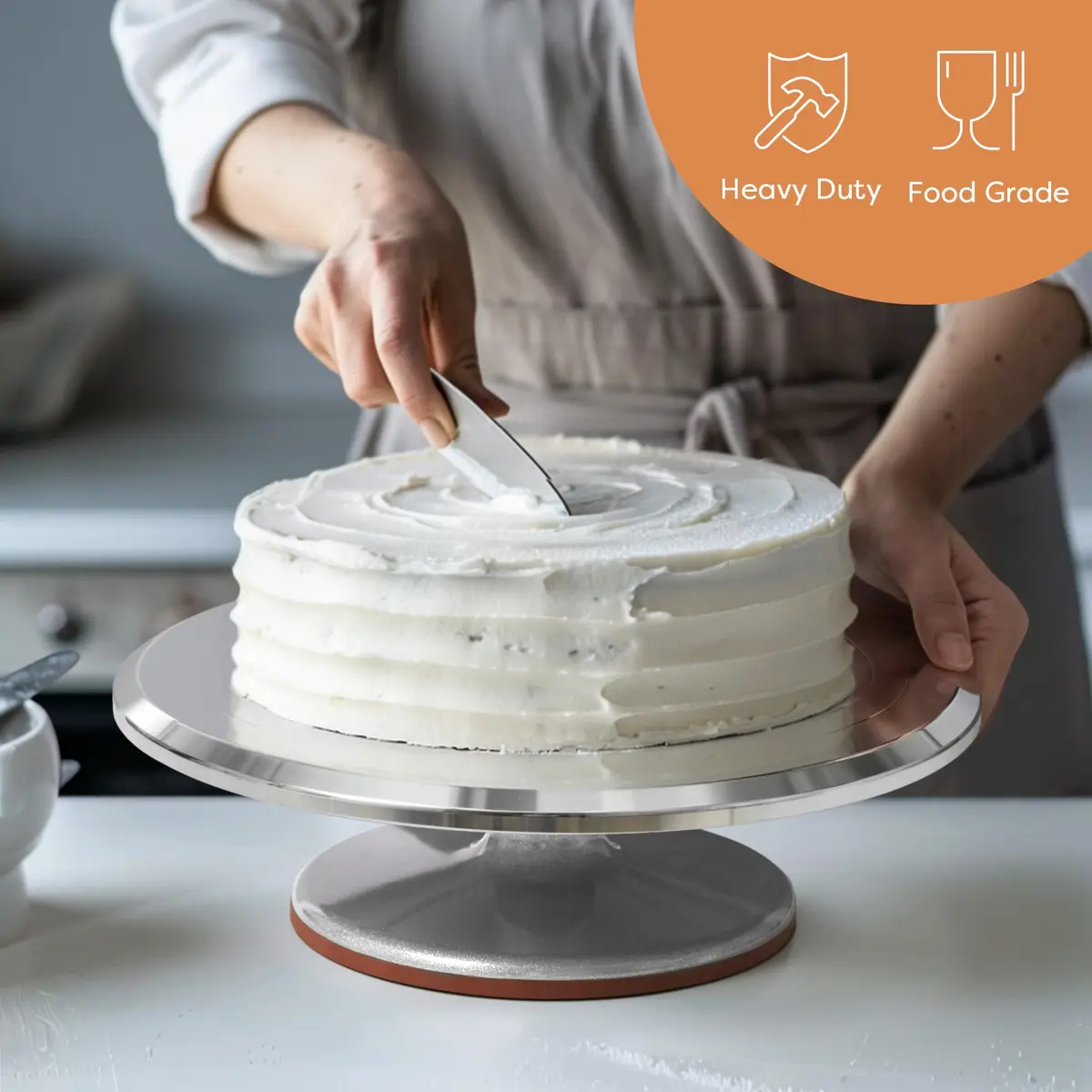 Kootek 12" Silver Aluminum Alloy Cake Turntable | Durable 360° Rotating Cake Stand for Decorating - view 5