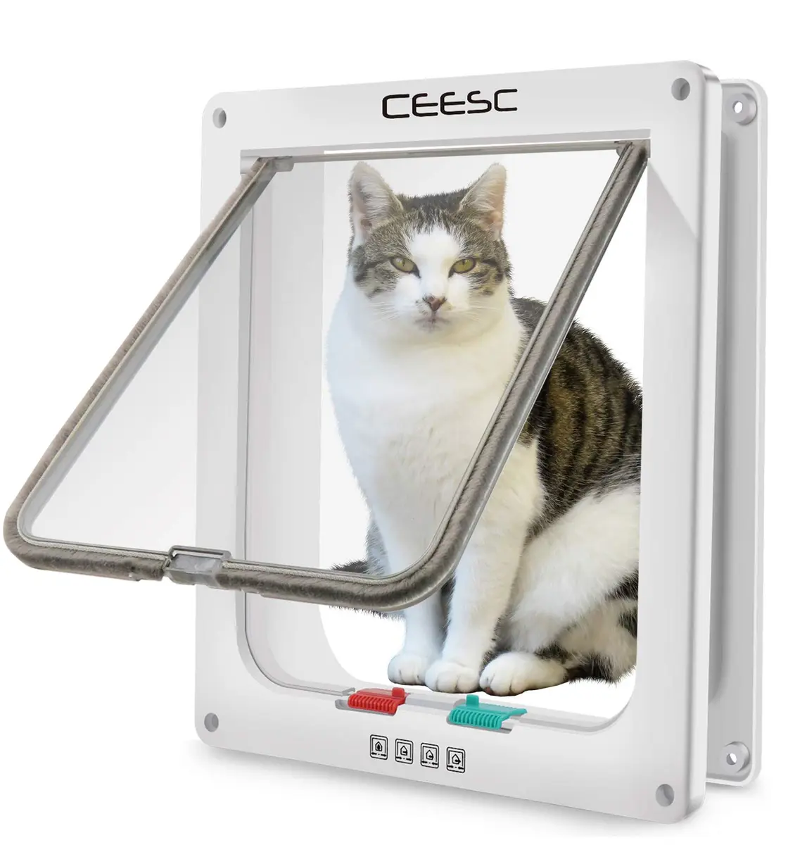 CEESC X-Large Cat Door for Pets up to 25 lbs, Weatherproof, White | 4-Way Lock Pet Door for Cats & Small Dogs - main product image