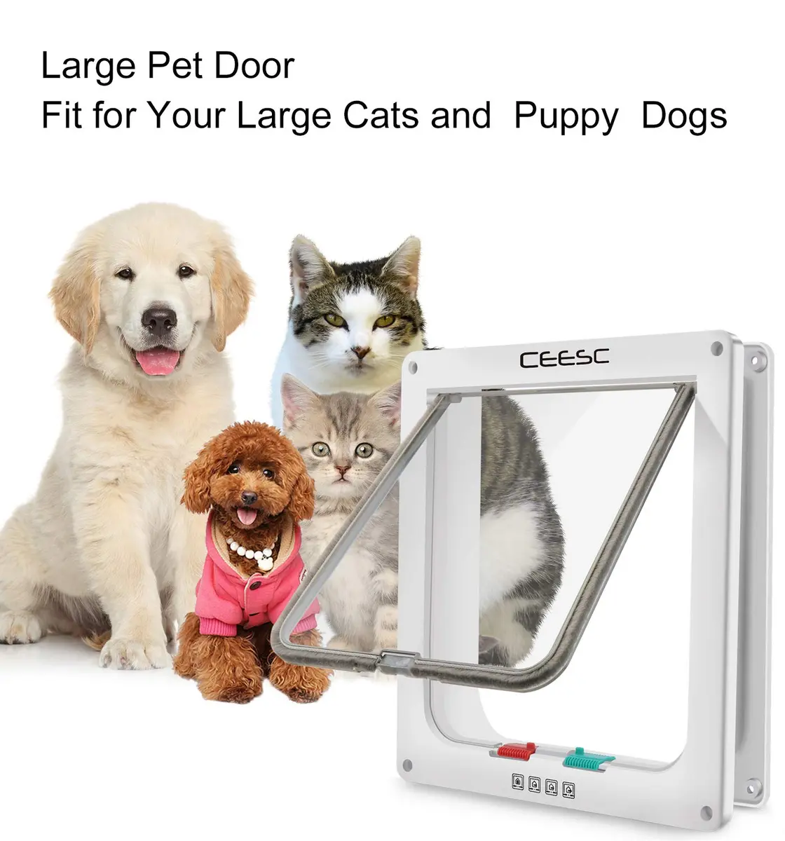 CEESC X-Large Cat Door for Pets up to 25 lbs, Weatherproof, White | 4-Way Lock Pet Door for Cats & Small Dogs - view 5