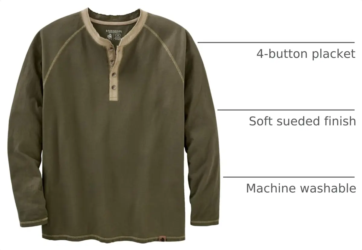 Legendary Whitetails Long Sleeve Cotton Henley Shirt Army | Rugged Outdoor Style (70-120 chars) - view 4