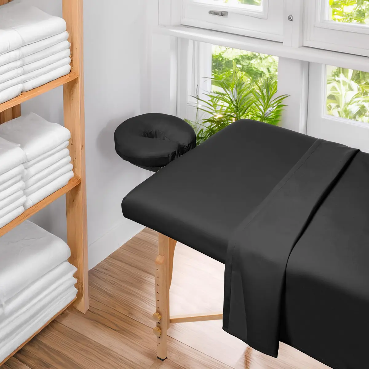 Saloniture 3-Piece Microfiber Massage Table Sheet Set - Premium Facial Bed Cover - Includes Flat and Fitted Sheets with Face Cradle Cover - Black | Ultra-Light Microfiber Comfort - view 6