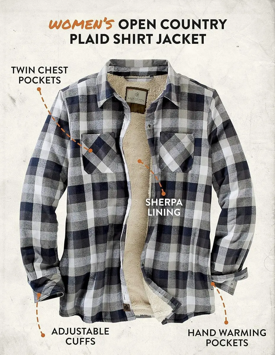 Legendary Whitetails Womens Flannel Shacket XS | Sherpa Lined Plaid Fleece Jacket - view 7