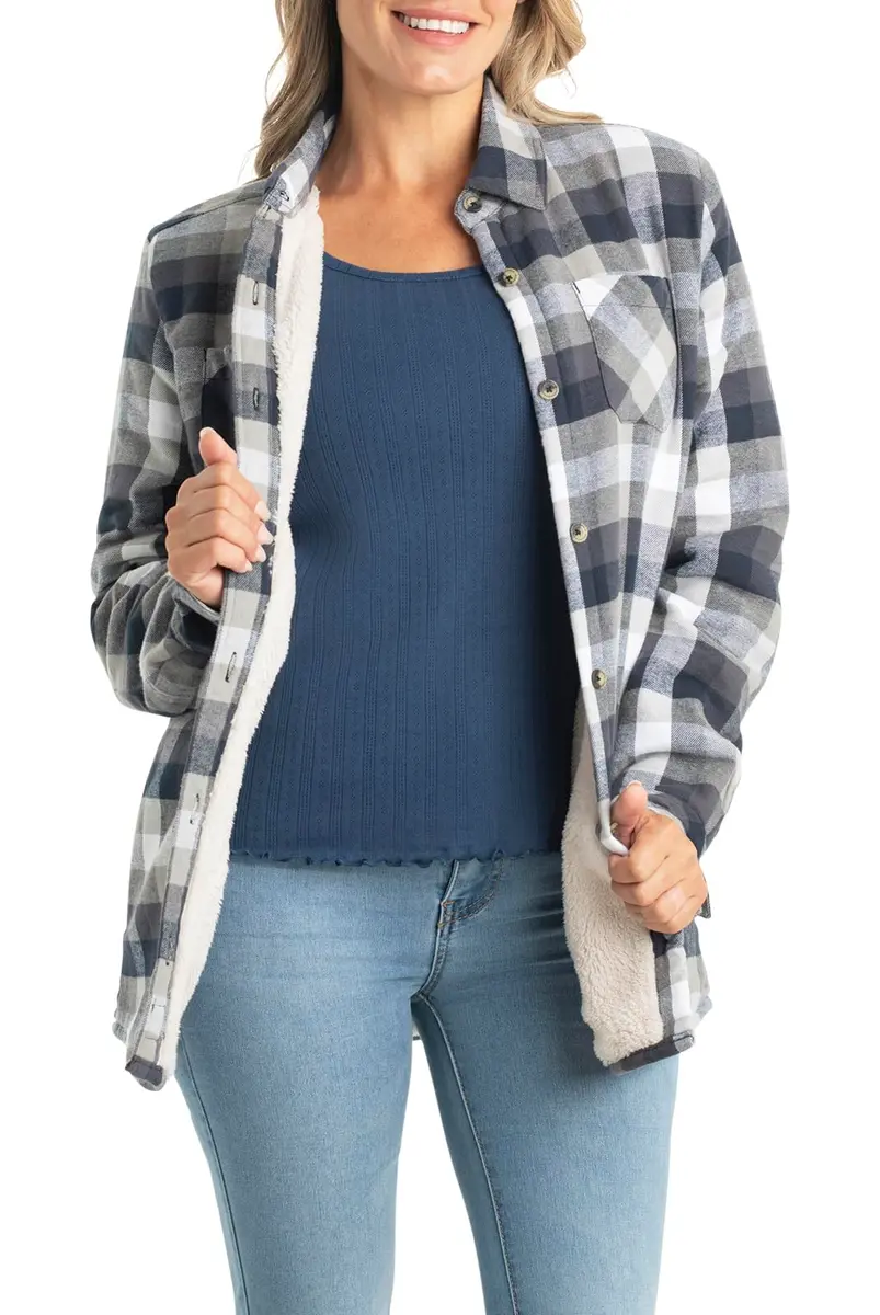 Legendary Whitetails Womens Flannel Shacket XS | Sherpa Lined Plaid Fleece Jacket - view 2