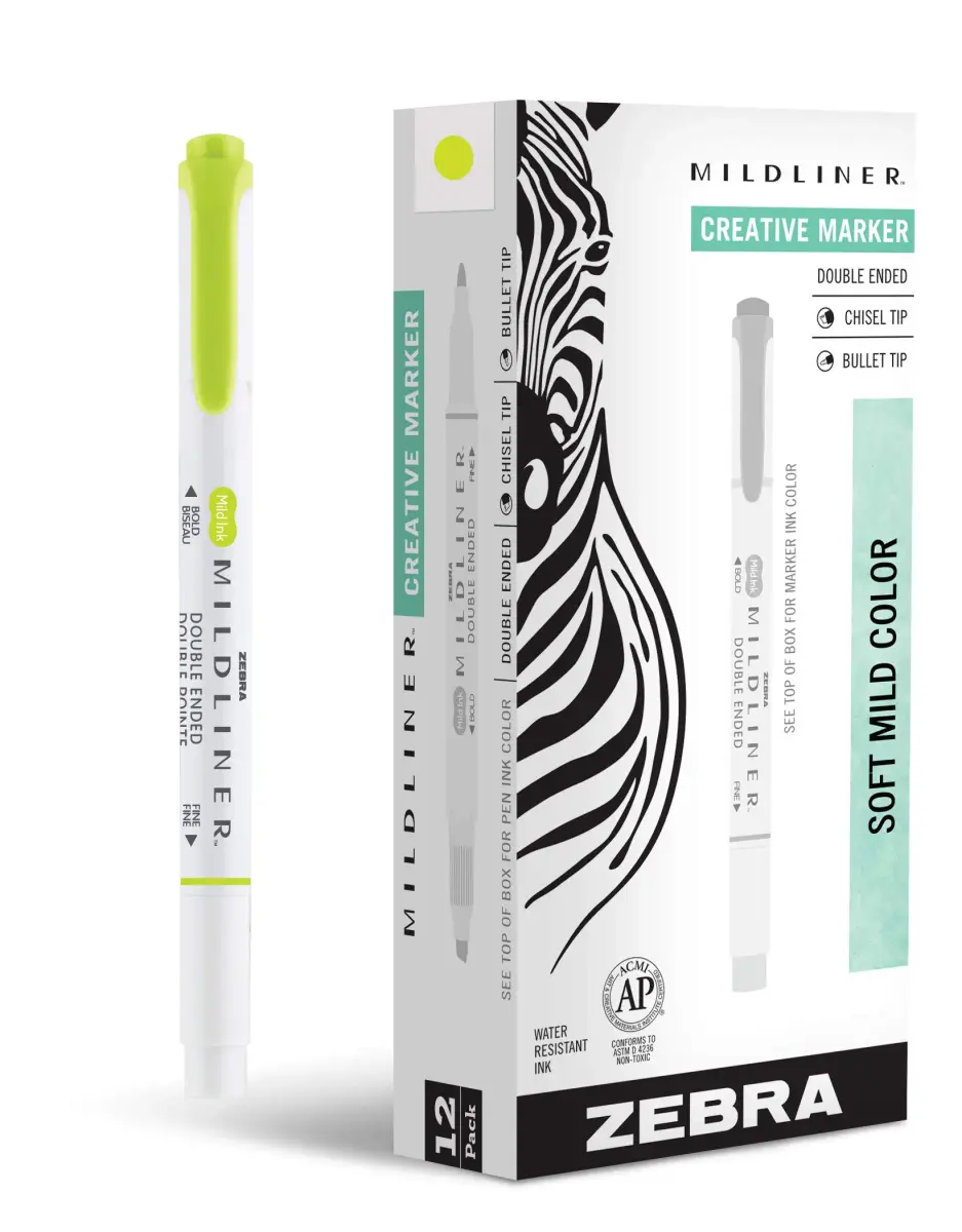 Zebra Pen Mildliner Highlighters Citrus Green Dual Tip 12-Pack | No Bleed Ink for Students & Office - main product image
