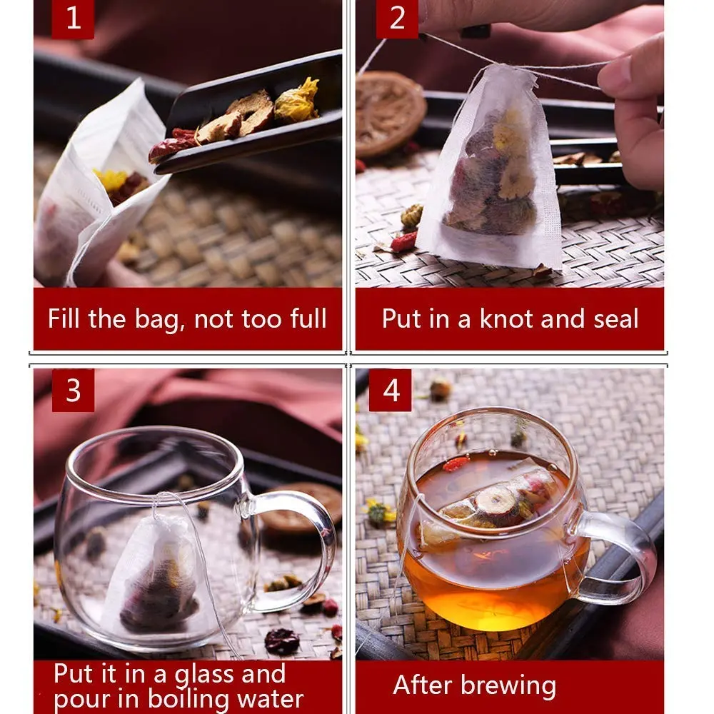 fenshine Disposable Tea Bags 100 pcs | Biodegradable Corn Fiber Tea Filter Bags with Drawstring - view 4
