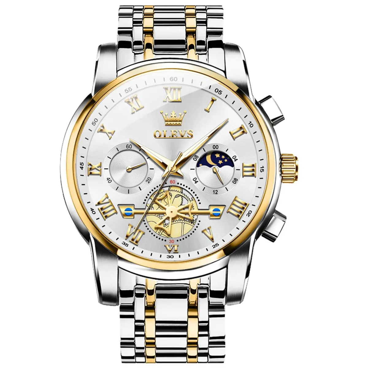 OLEVS Silver Luxury Men's Watch Analog Quartz Chronograph with Luminous Dial, 41mm Case | Imported for India - main product image