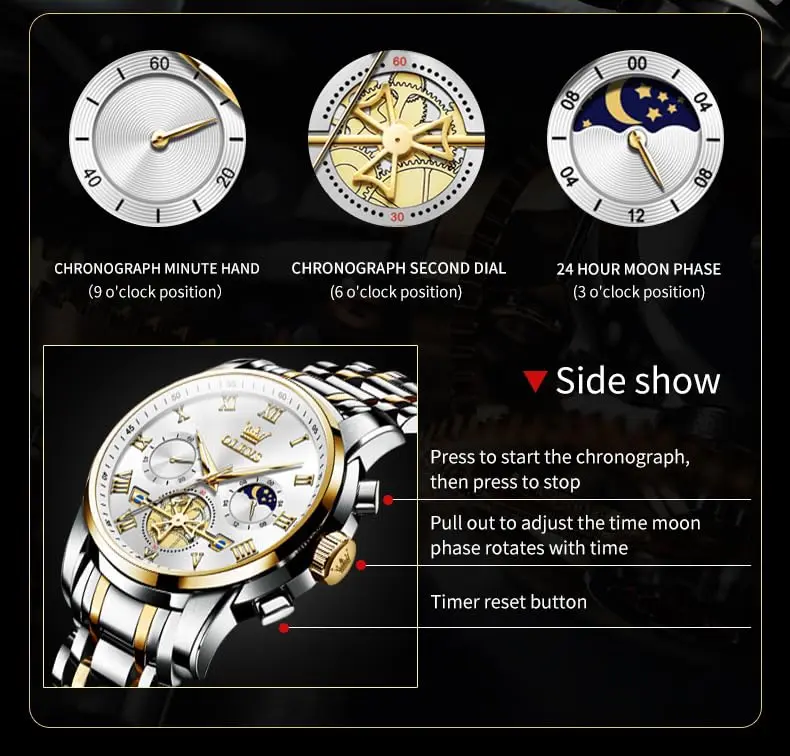 OLEVS Silver Luxury Men's Watch Analog Quartz Chronograph with Luminous Dial, 41mm Case | Imported for India - view 6