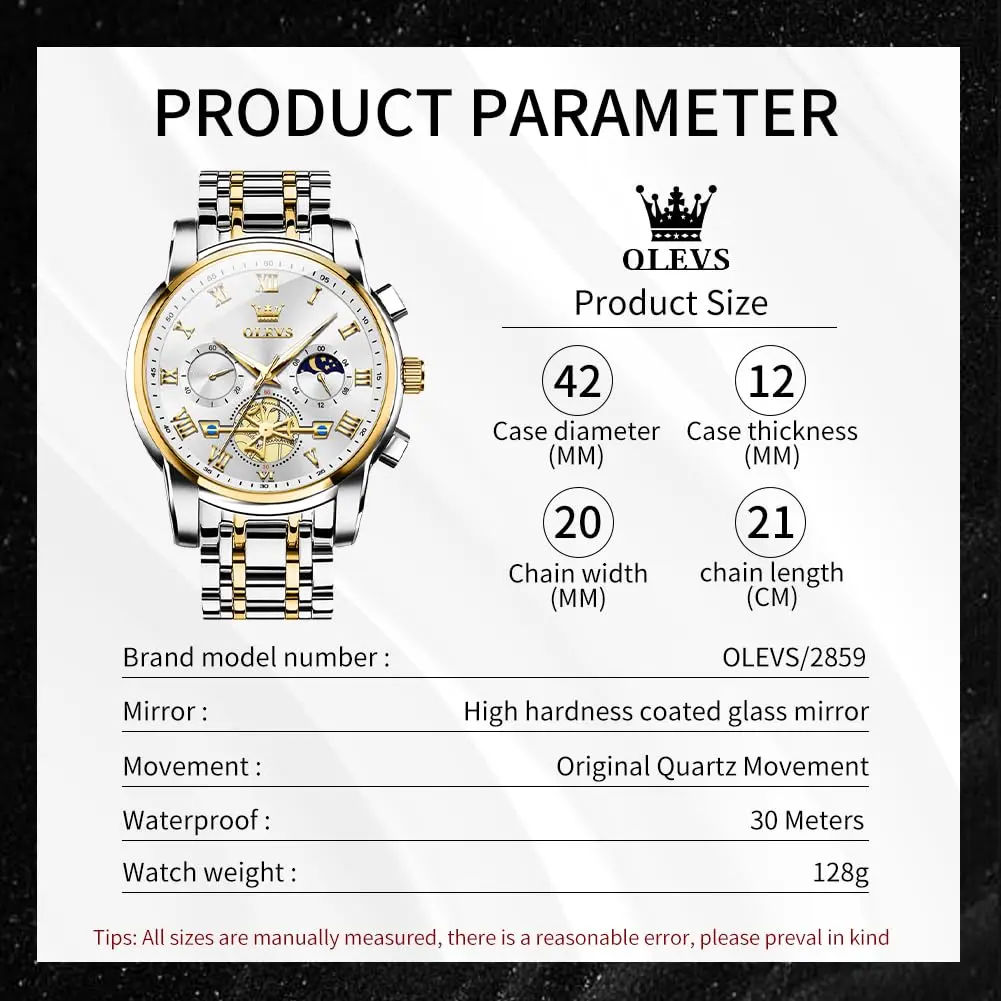 OLEVS Silver Luxury Men's Watch Analog Quartz Chronograph with Luminous Dial, 41mm Case | Imported for India - view 7