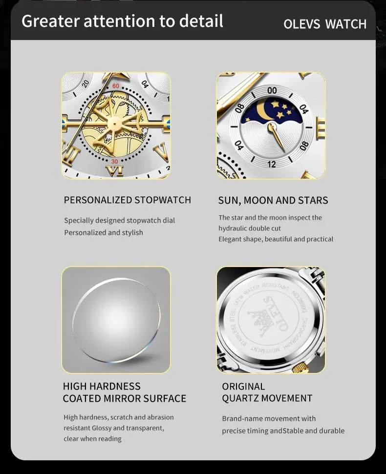 OLEVS Silver Luxury Men's Watch Analog Quartz Chronograph with Luminous Dial, 41mm Case | Imported for India - view 10