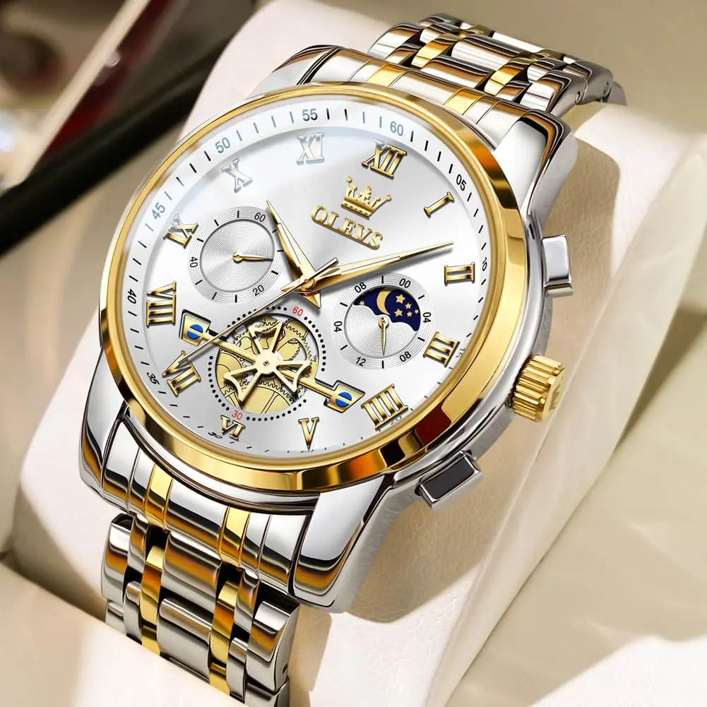 OLEVS Silver Luxury Men's Watch Analog Quartz Chronograph with Luminous Dial, 41mm Case | Imported for India - view 2