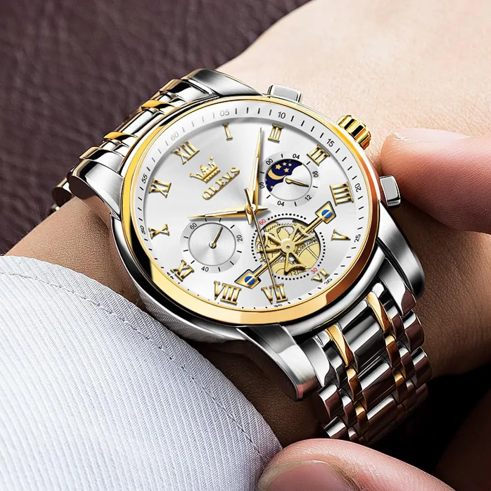 OLEVS Silver Luxury Men's Watch Analog Quartz Chronograph with Luminous Dial, 41mm Case | Imported for India - view 3