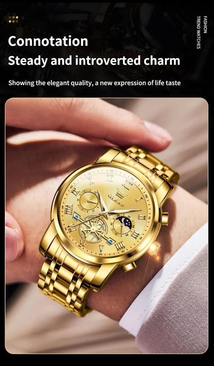 OLEVS Men Gold Watch Large Face Quartz Chronograph Waterproof 42mm | Luxury Stainless Steel - view 9