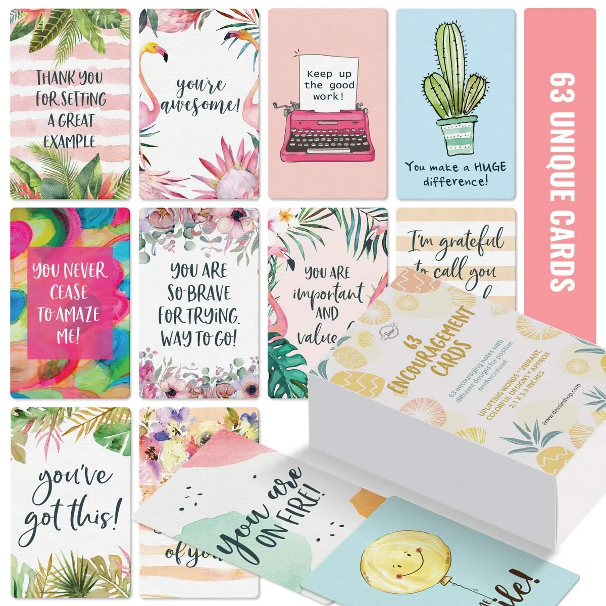 Dessie Motivational Cards - 63 Unique Inspirational Cards | Business Card Sized Encouragement Cards for Employees, Kindness, Appreciation, Lunch Box Notes - main product image