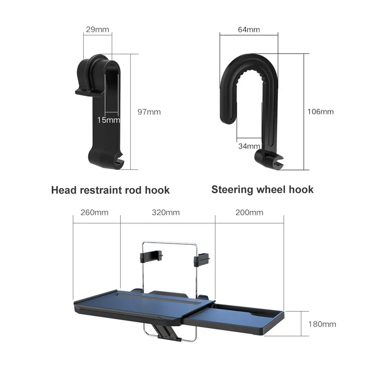 Xergur 2-in-1 Car Steering Wheel Tray & Back Seat Headrest Tray | Portable Workstation & Eating Desk - view 6
