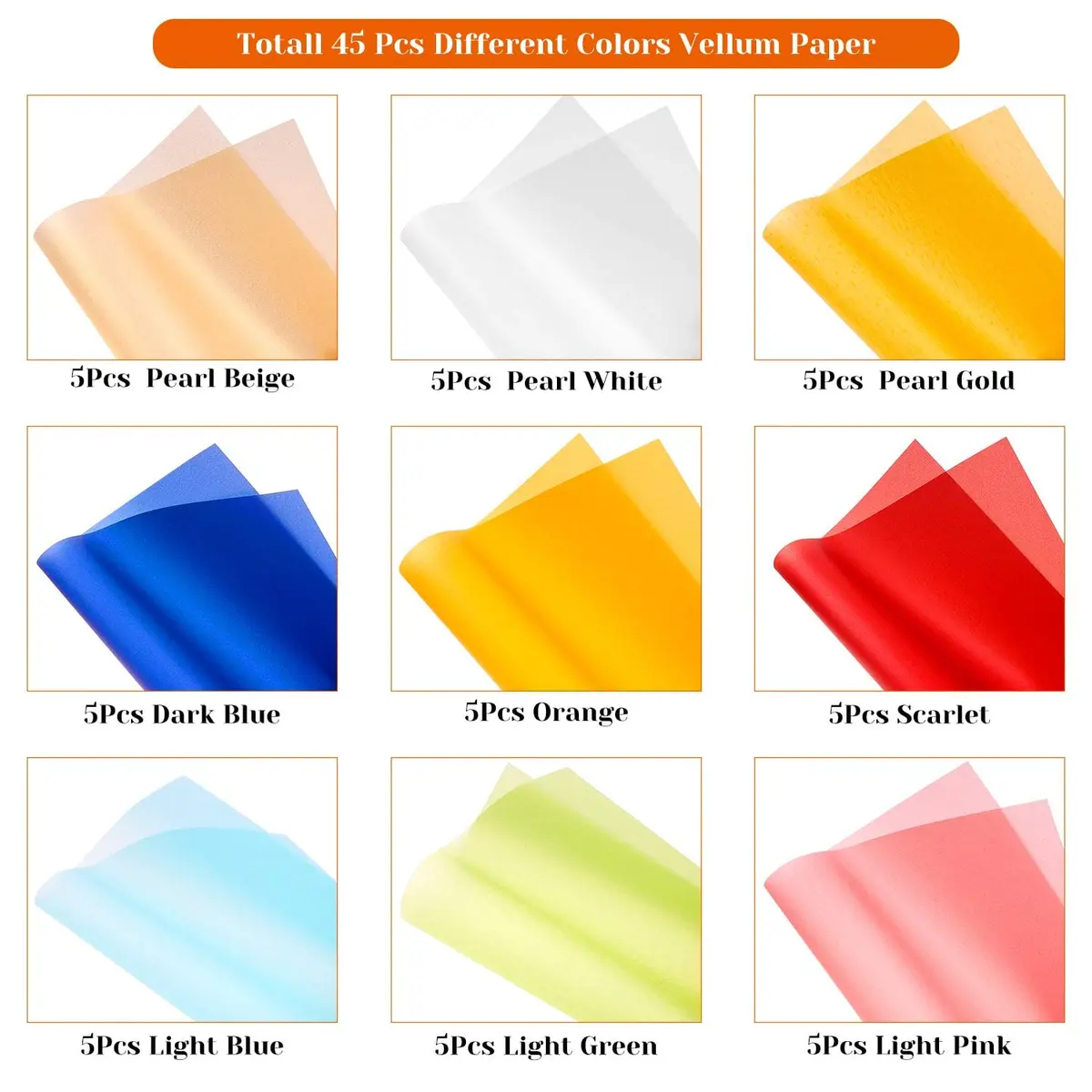 Cridoz 9-Color Transparent Vellum Paper 8.5 x 11 | Vivid Colors for Art & Printing - view 2