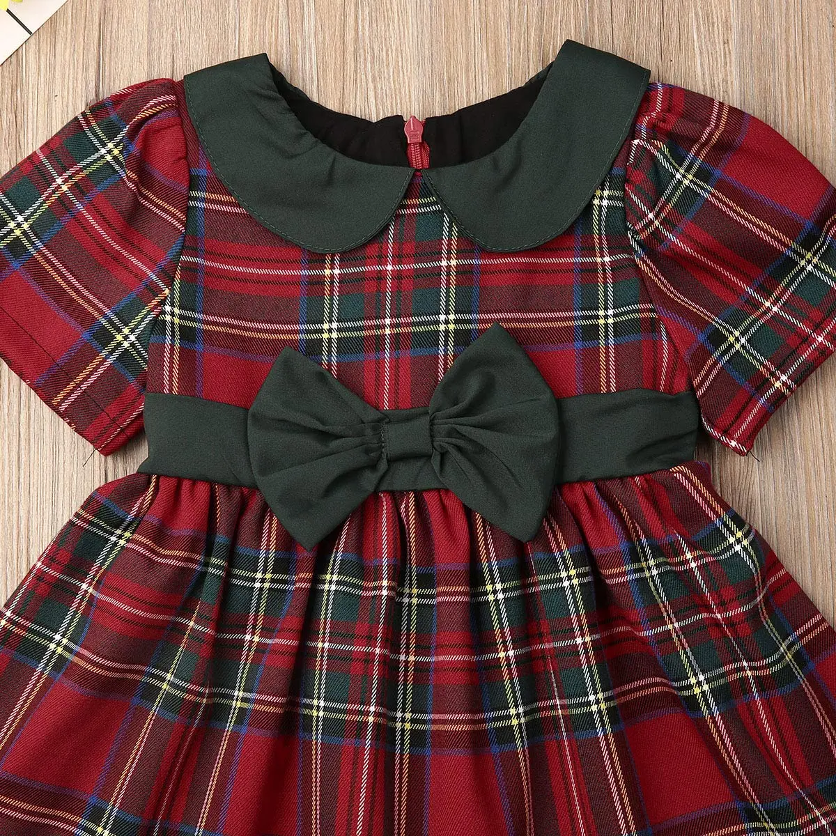 Kuriozud Toddler Baby Girl Plaid Dress Short Sleeve Bowknot 2-3T | Breathable Cotton Blend for Indian Summer - view 5