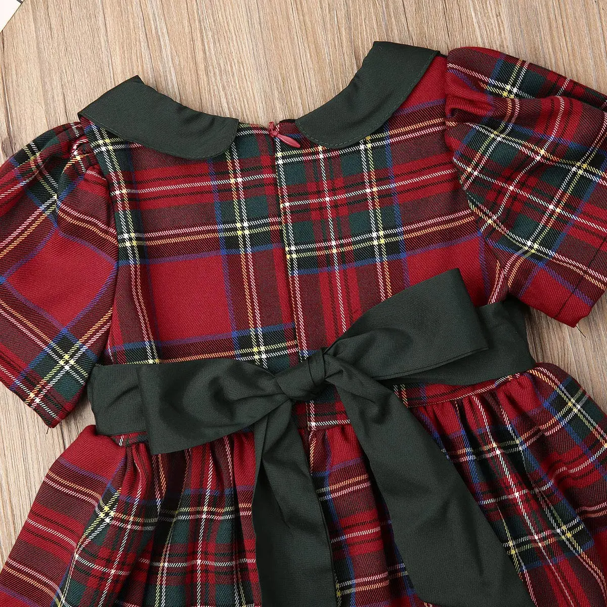 Kuriozud Toddler Baby Girl Plaid Dress Short Sleeve Bowknot 2-3T | Breathable Cotton Blend for Indian Summer - view 6