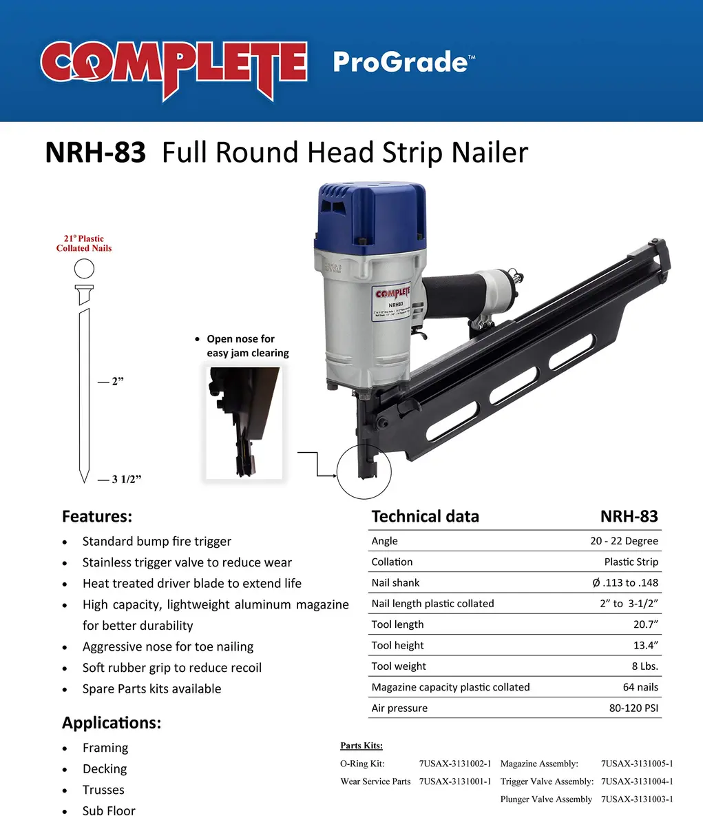 Complete NRH83 20 to 22 Degree Framing Nailer 2" to 3-1/2" | Suitable for Framing, Decking & Trusses - view 3