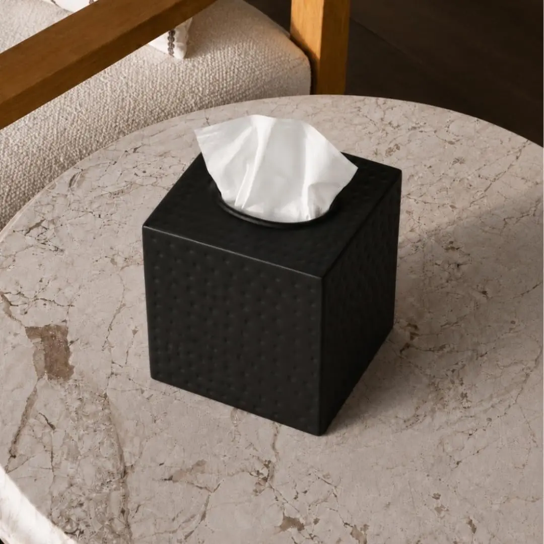 Monarch Abode Hand Hammered Metal Tissue Box Cover Square | Black Bathroom Accessory for Modern Home Decor - view 7