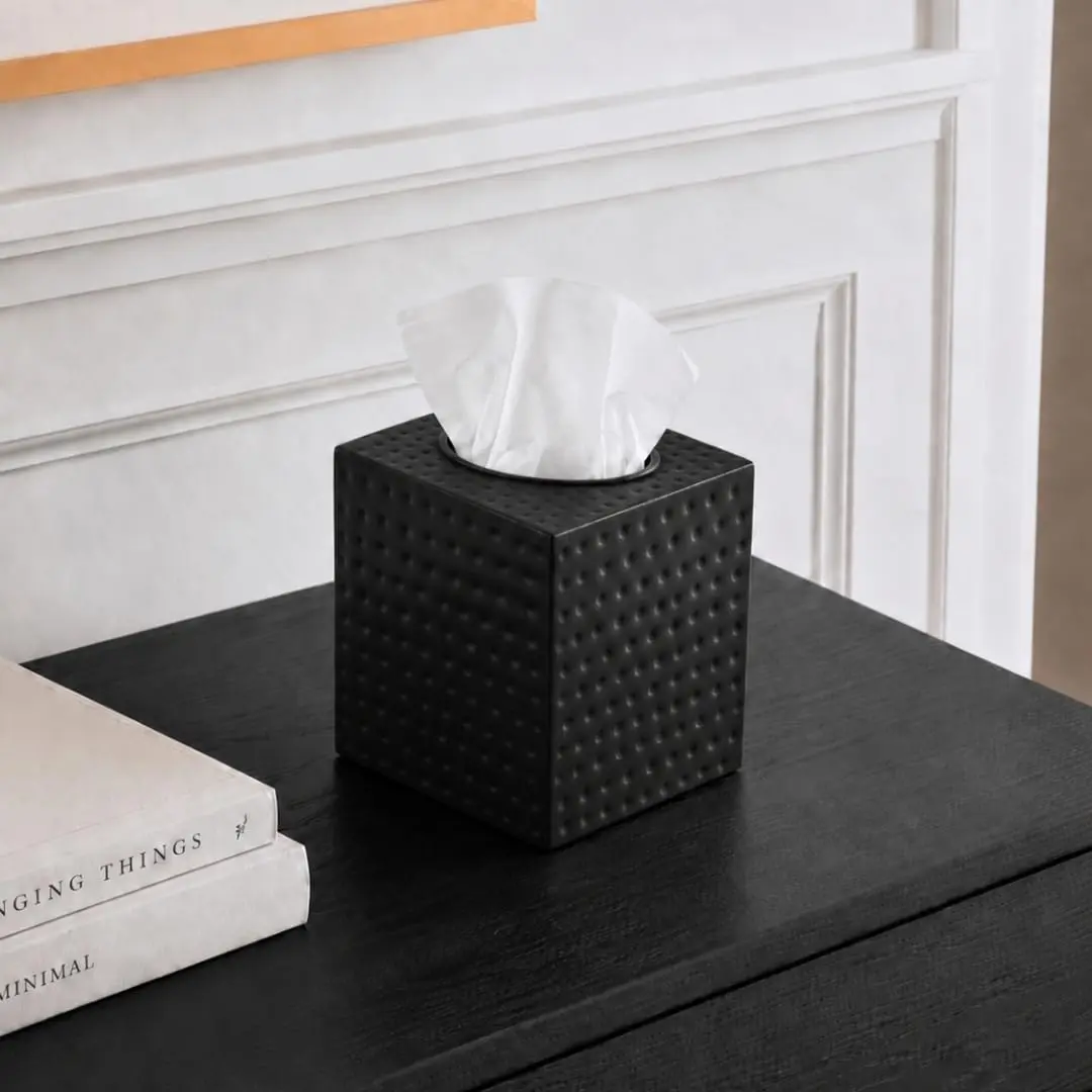 Monarch Abode Hand Hammered Metal Tissue Box Cover Square | Black Bathroom Accessory for Modern Home Decor - view 8